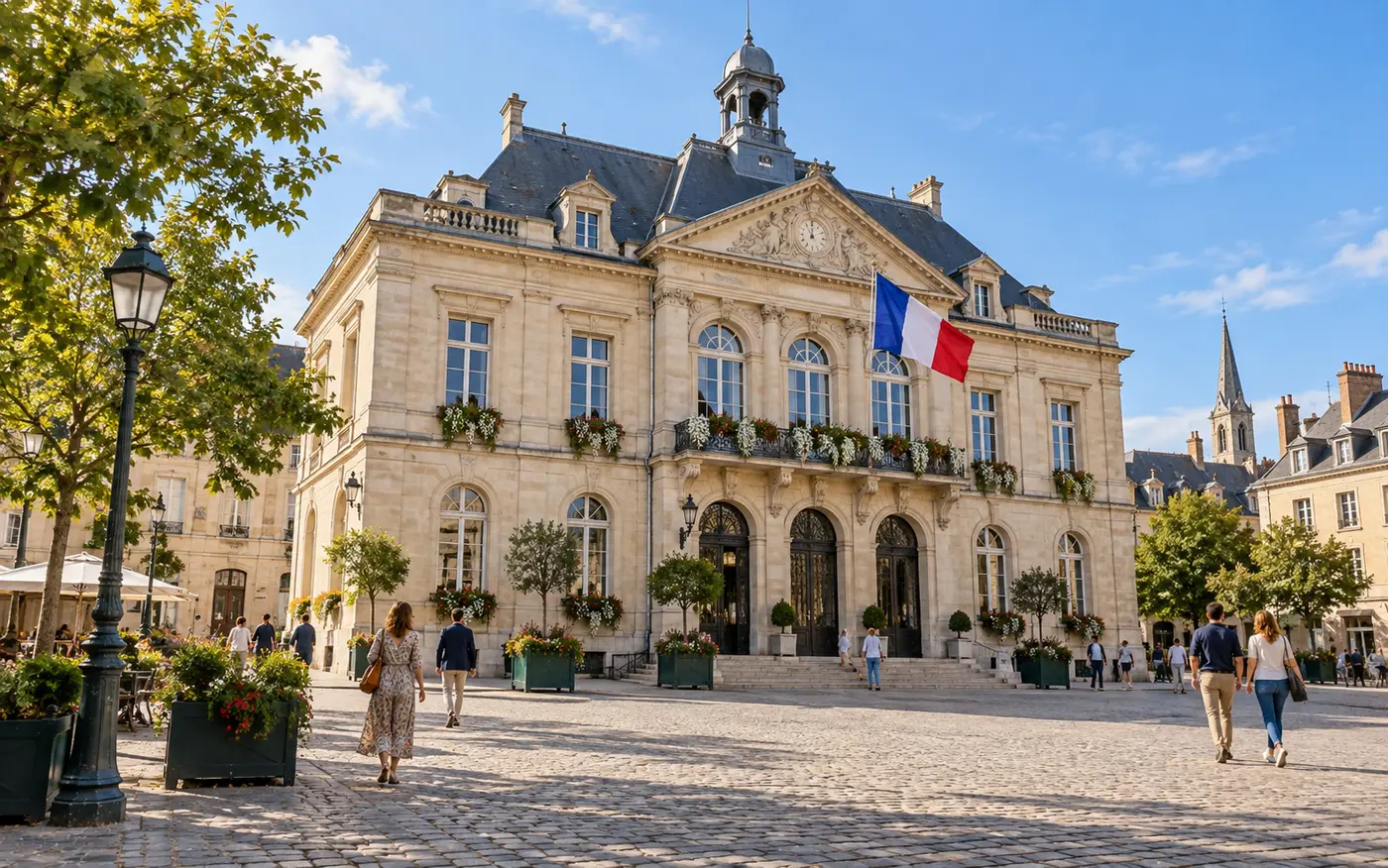 Mairie ornée du drapeau français